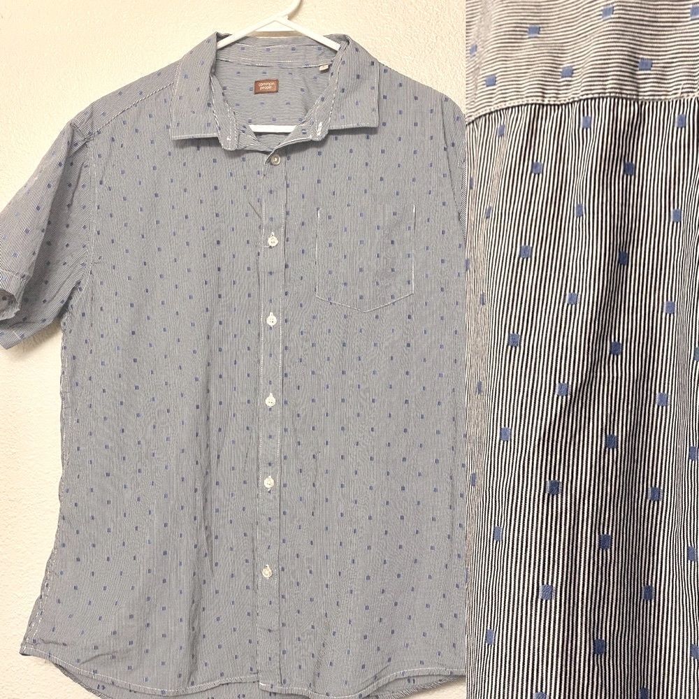 Common People short sleeve button down casual micro pinstripe Shirt prep mens L